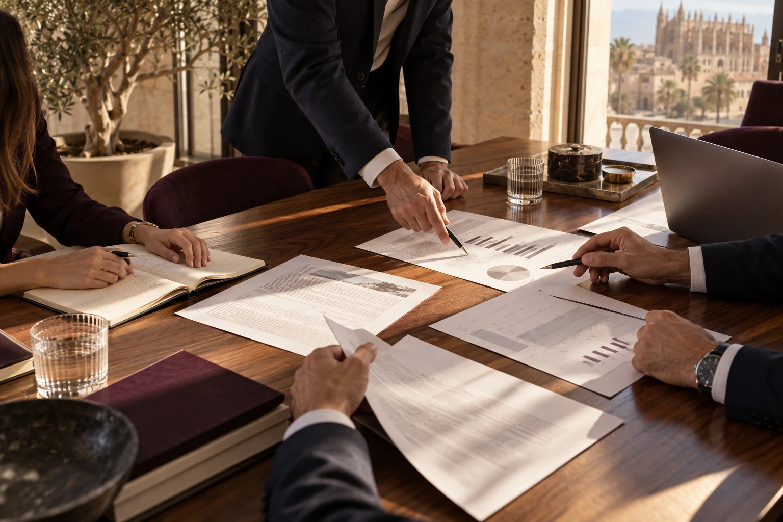 Imagen conceptual de profesionales analizando documentación en una mesa de trabajo